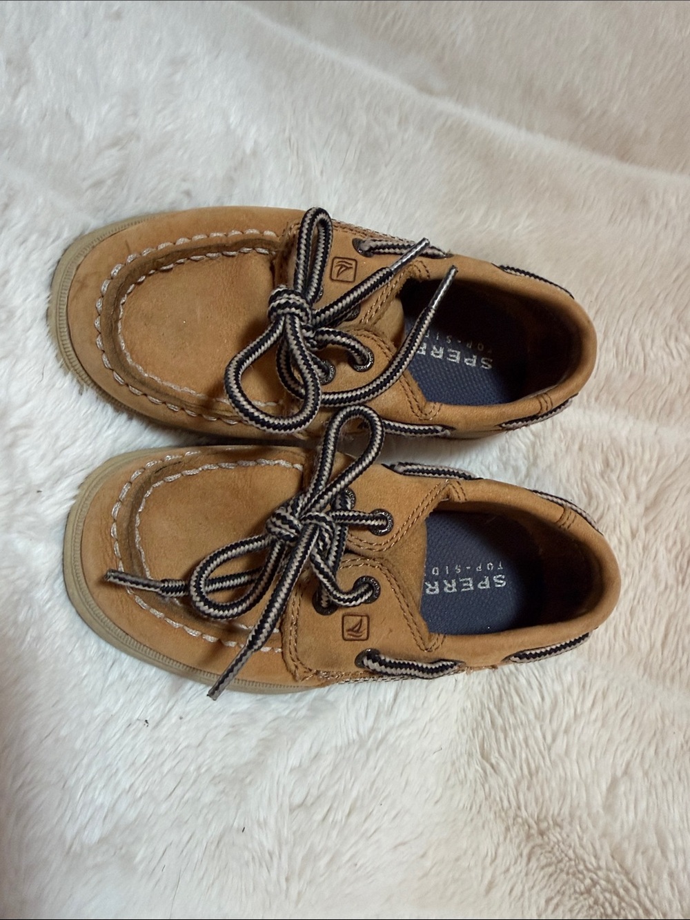 Sperry Kids Suede Moccasins in Tan with Contrast Laces
